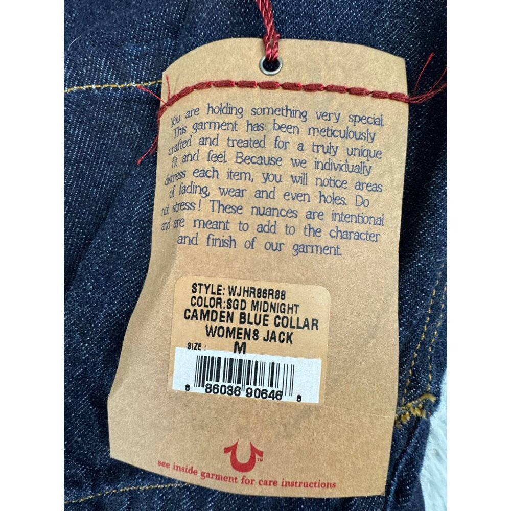 True Religion Womens M Denim CollarJacket Camden Blue Accent Embroidered - Picture 7 of 16